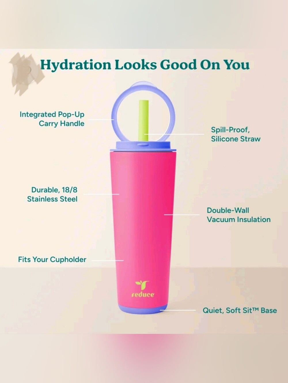 Reduce Pink Halo Tumbler 22 OZ - Picture 3 of 6